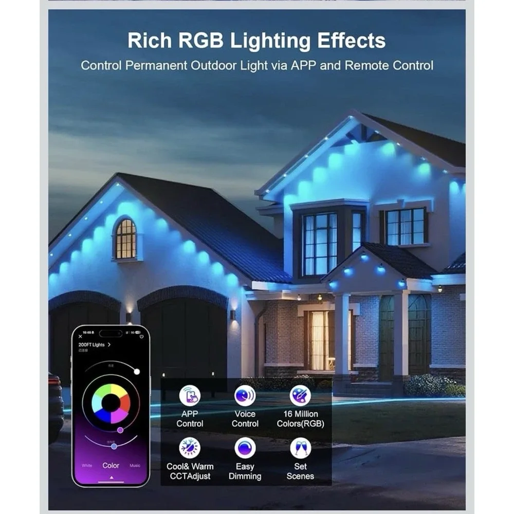 Fussion 200ft Permanent Outdoor Lights for House, 2025 Smart RGB LED Outside L 2